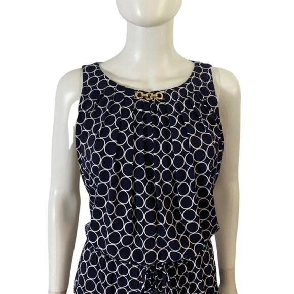 Tahari Navy and White Circle Print Jumpsuit 4 - Picture 4 of 5